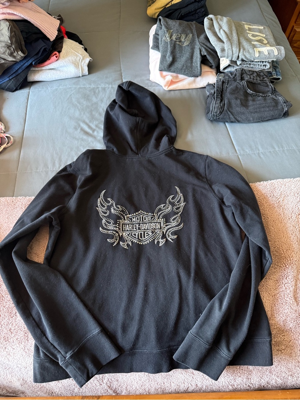 Harley-Davidson Black Hooded Sweatshirt with Studded Wing Logo